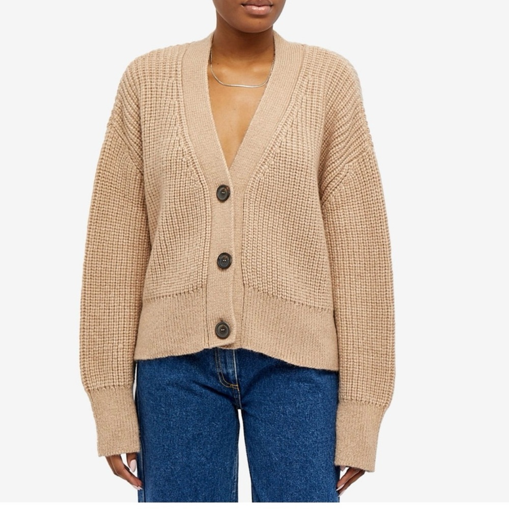 NWT Anine Bing ‘Maxwell’ cardigan, XS, alpaca-wool knit, camel/brown, rib trim